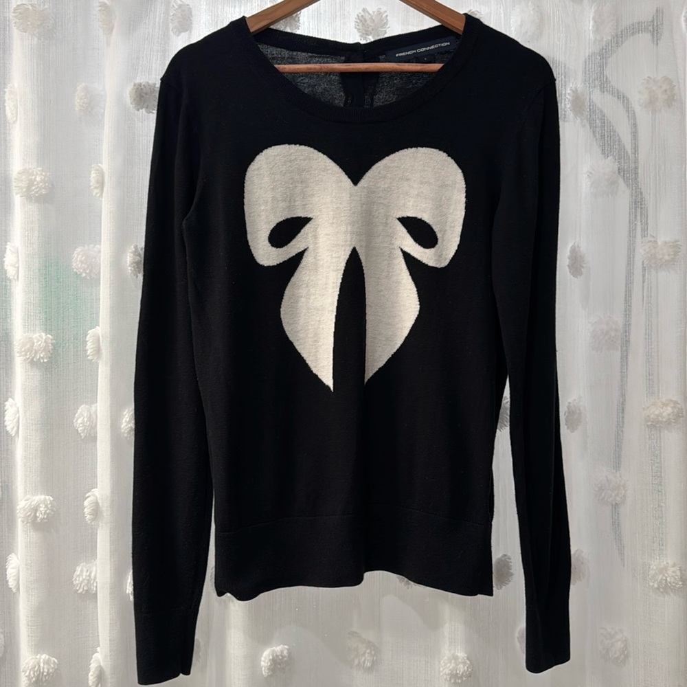 French Connection Black Sweater with White Bow